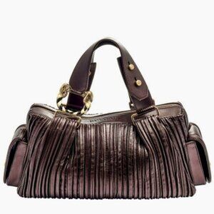 Bvlgari Bronzed Lambskin Leather Plisse Leoni Handbag